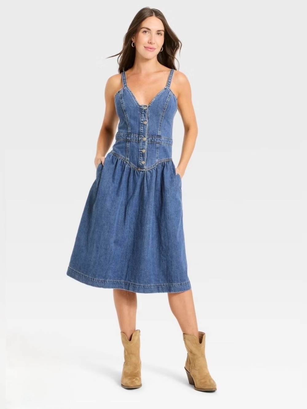 Universal Thread Women's Sleeveless Corset Denim Midi Dress NWT